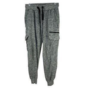 CSG Gray Heather Cargo Jogger Pants Drawstring Waist Mens Small Elastic Cuffs